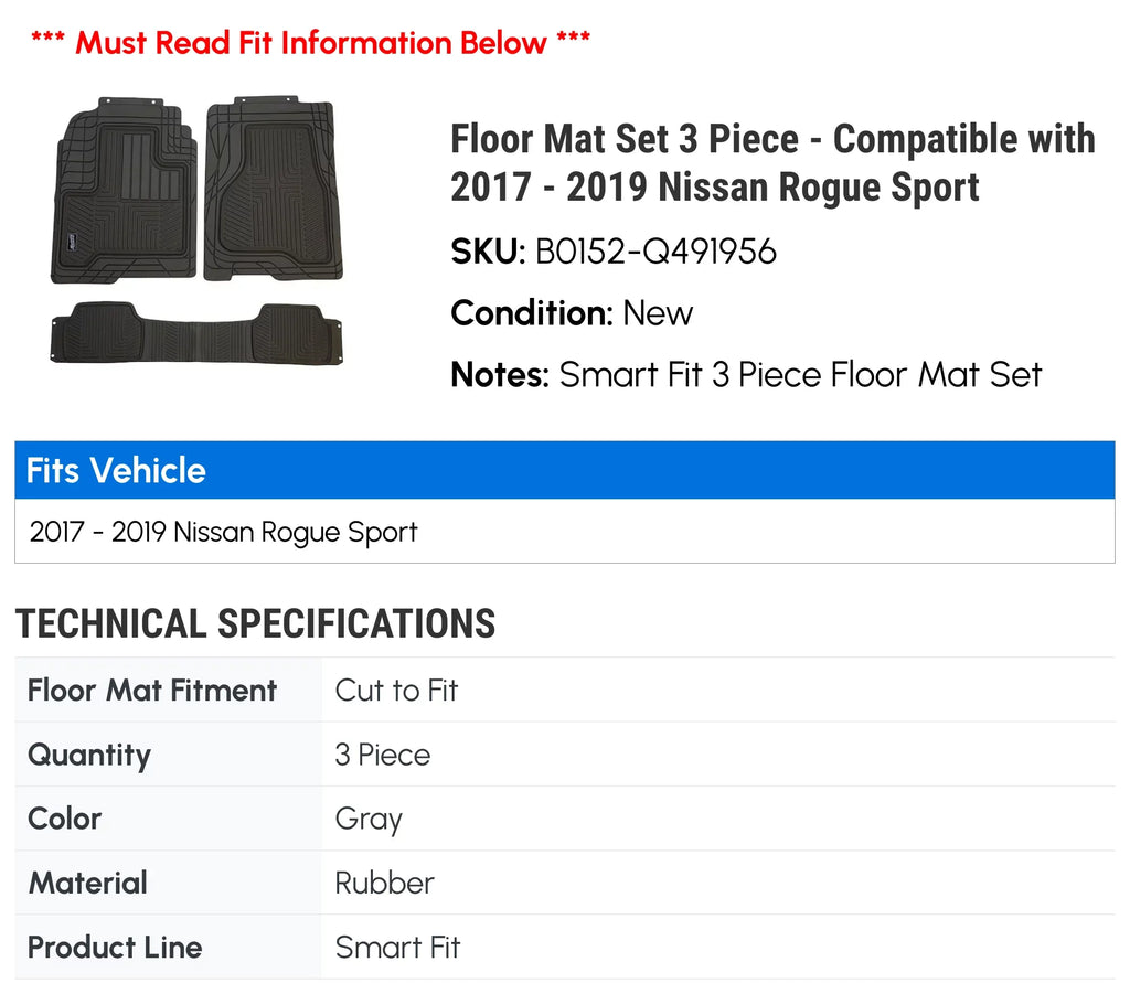 Floor Mat Sizeet 3 Piece - Compatible with 2017 - 2019 Nissan Rogue Sizeport 2018