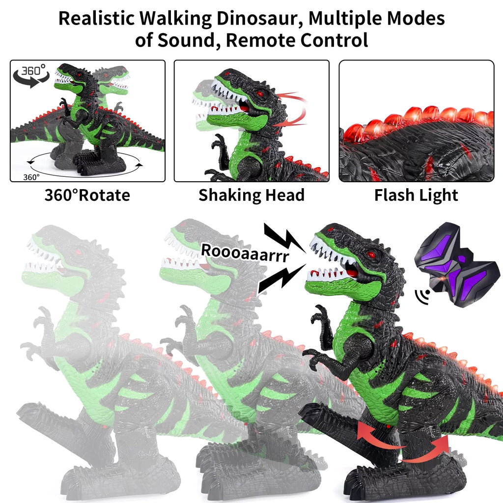 UUGEE Remote Control Dinosaur Toys for Boys Girls 2.4G RC Robot T-rex with Light Sizeound, Black