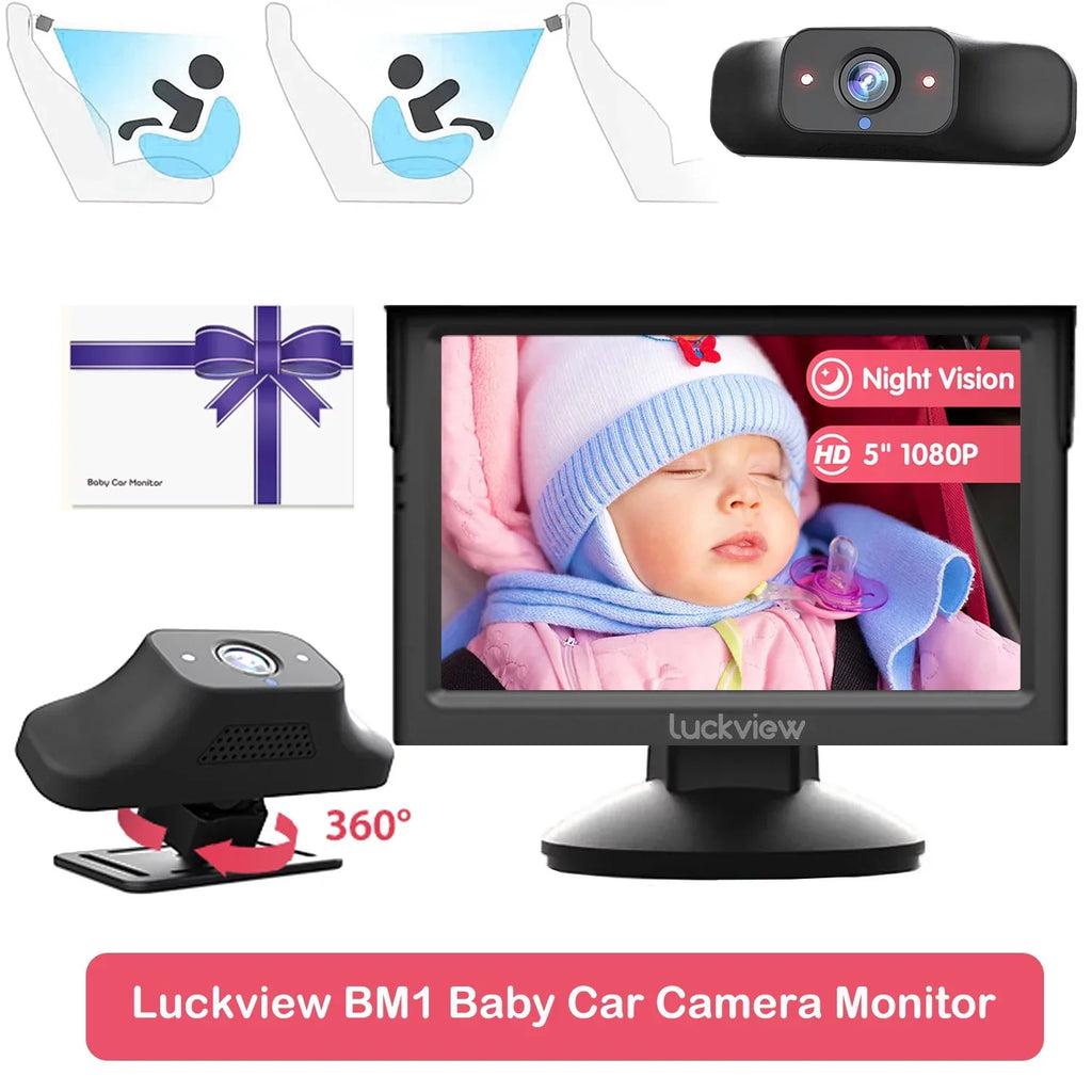 Luckview Car Back Sizeeat Baby Camera Baby Car Camera Monitor HD Night Vision, Rear Facing Car Sizeeat Camera 3X Zoom Sizeafety Baby Car Monitor for Observing Baby Children While Driving