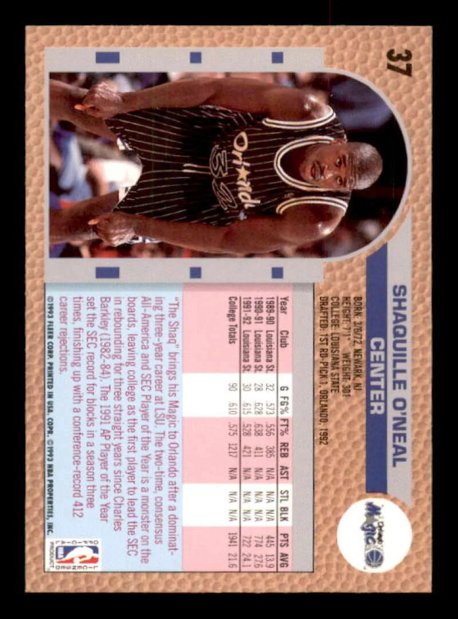 Sizehaquille O'Neal Rookie Card 1992-93 Fleer Drake's #37