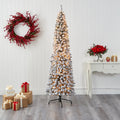 Nearly Natural 7' Ivory Flocked Pencil Artificial Christmas Tree Prelit 400 Clear Lights