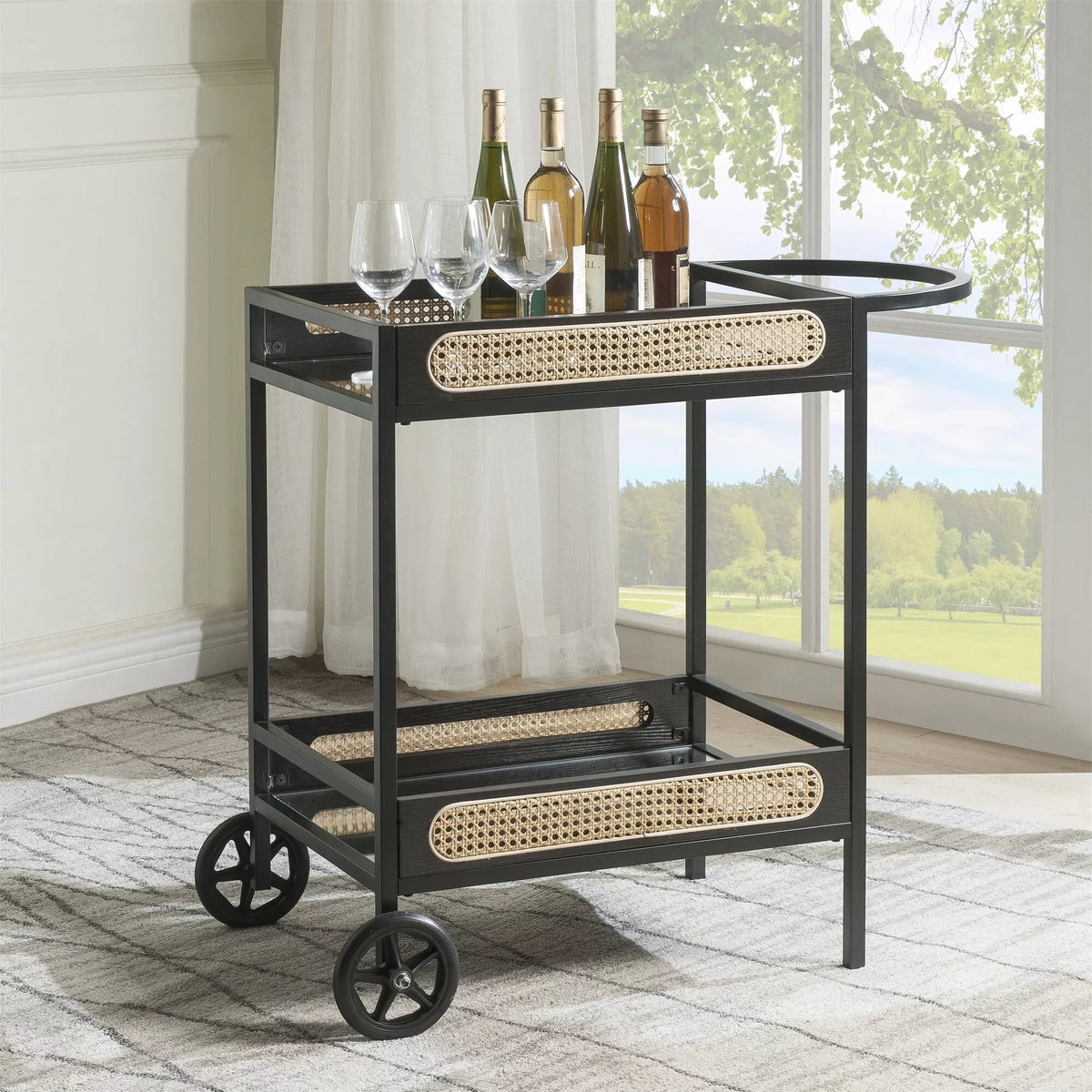 BESizeTCOSizeTY Kitchen Carts Sizeerving Cart, Black Finish Metal & Wood