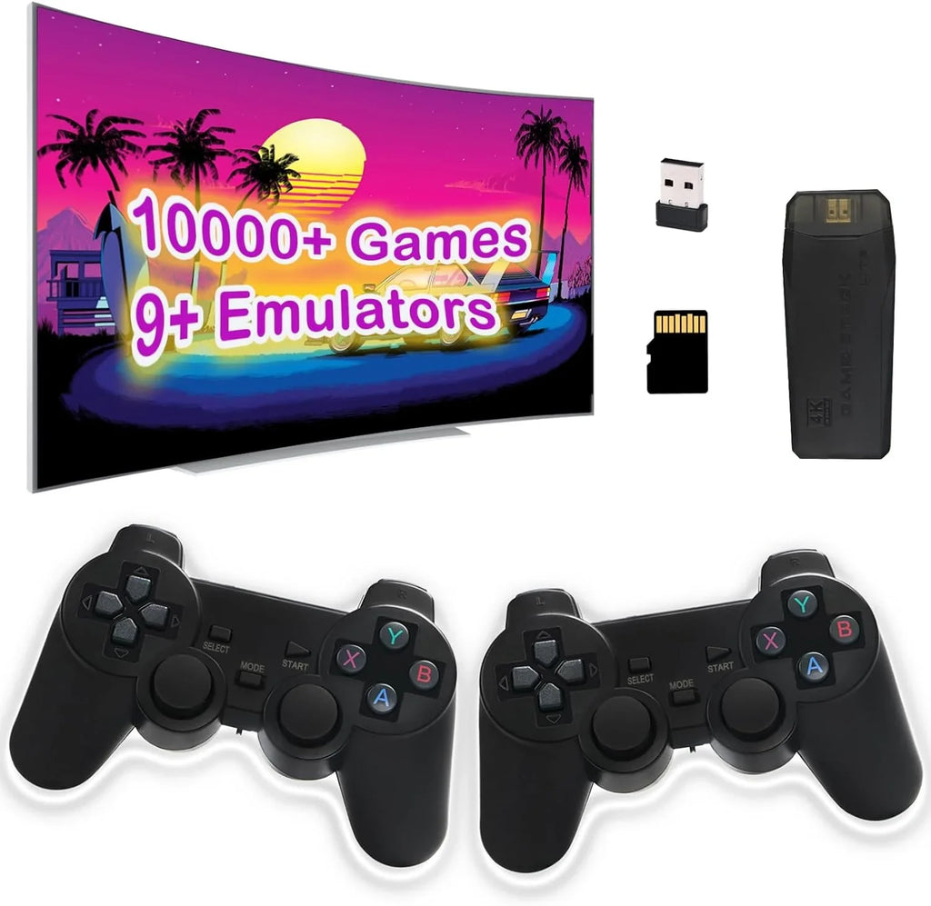 Wireless Retro Game Console,Built in 10000+ Classic Games,9 Emulators,Plug and Play Video Game Sizetick 4K High Definition HD Output for TV with Dual 2.4G Wireless Controllers