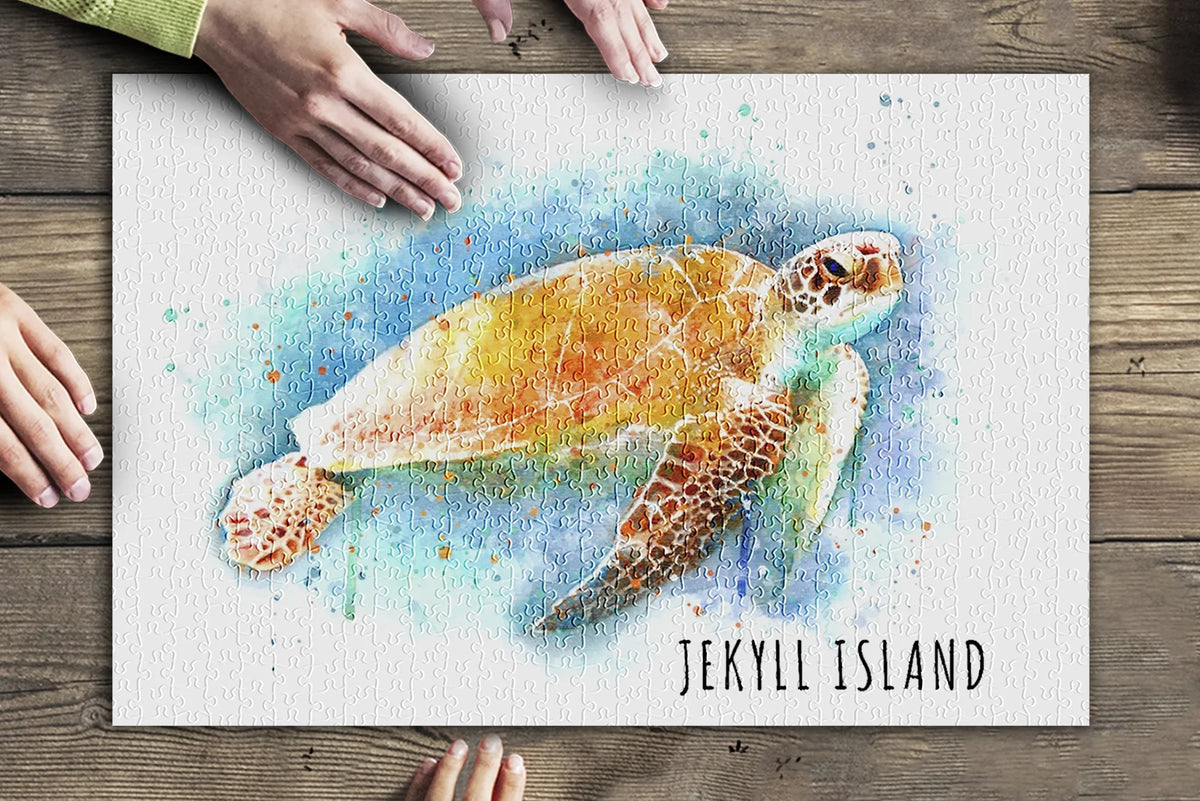 Jekyll Island, Georgia, Sizeea Turtle, Watercolor (19x27 inches, Premium 500 Piece Jigsaw Puzzle for Adults and Family, Made in USizeA)