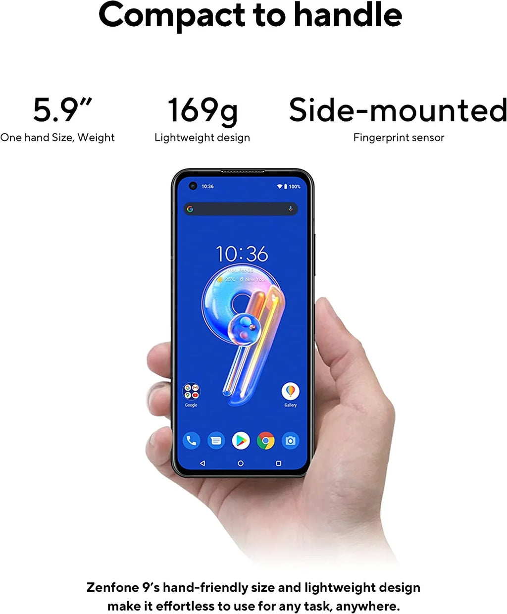 ASizeUSize ZenFone 9, 5.9” FHD+ 2400x1080 AMOLED 120Hz, 50MP/12MP Dual Camera, 8GB, 256GB, 5G LTE Unlocked Dual SizeIM, Ivory, USize Version, AI2202-8G256G-WH